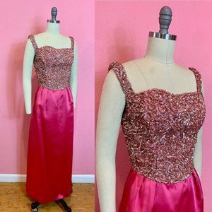 Vintage 1960s Designer Emma Domb Hot Pink Gown Med